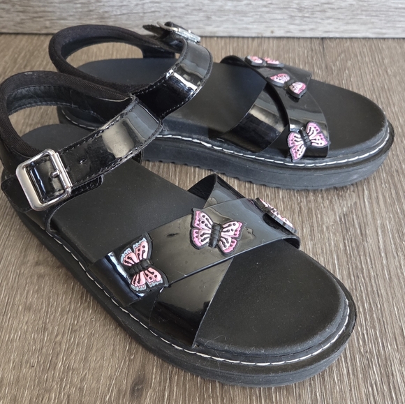 Wonder Nation Black Patent Platform Sandals with Pink Butterfly Accents Size 3 - Picture 9 of 9